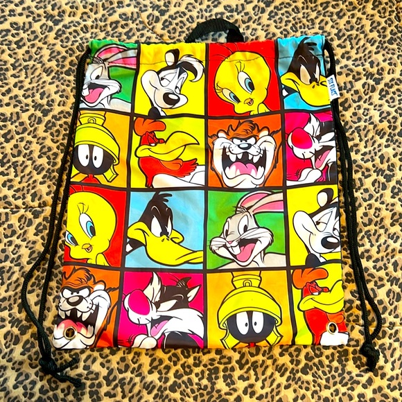 ⭐️ Six Flags draw string back pack all your favorite cartoon characters - Picture 1 of 14
